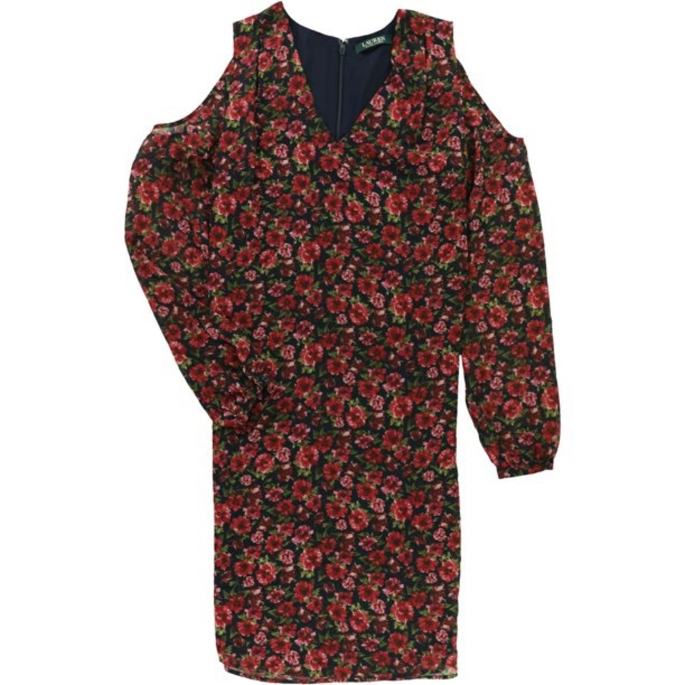 Ralph Lauren Womens Floral A-line Cold Shoulder Dress, Pink Size 16